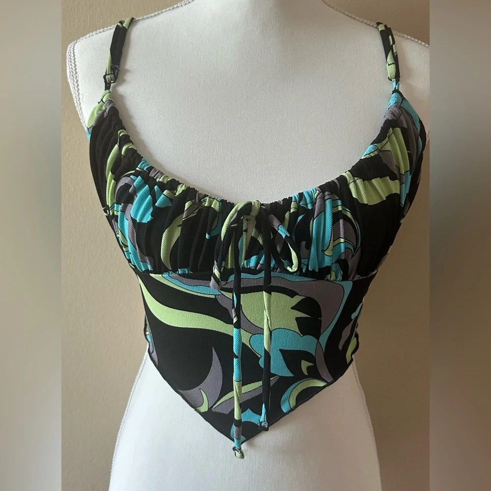 Urban Outfitters Y2K Abstract Print Handkerchief Hem Going Out Top Small - Picture 3 of 8